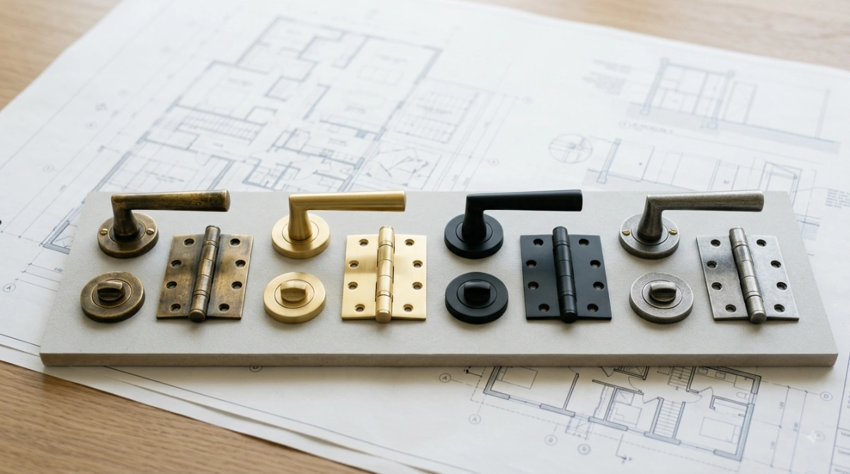 A specification palette of architectural ironmongery finishes for architects and specifiers