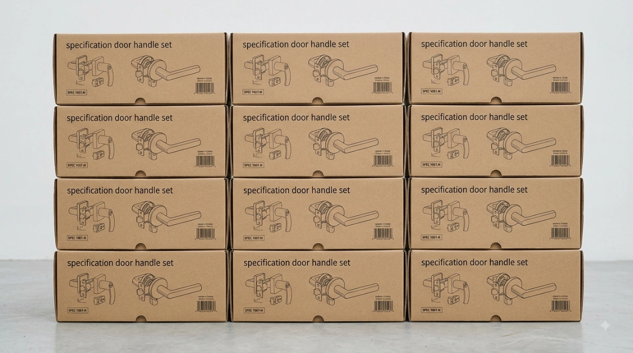 Matching sets of door hardware, supplied consistently across a property development